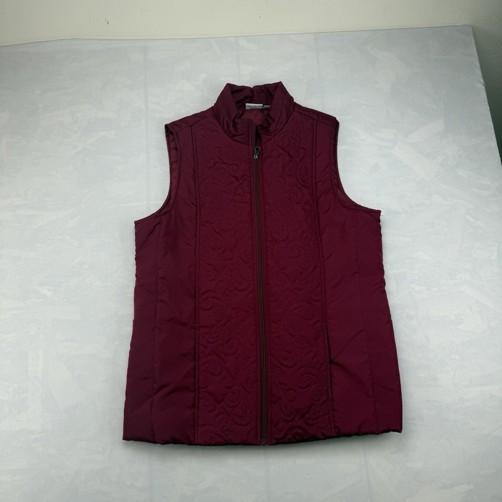 Kim Rogers Women's Quilted Puffer Vest Burgundy Zip Front Size XL